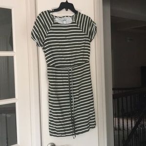 Green and white striped t-shirt dress
